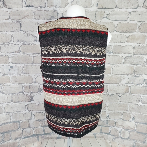Vintage  90s Y2K Fairisle Grampa Wool Vest Size Medium Gray Red Apres Ski - Picture 7 of 13